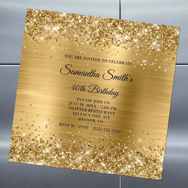Glittery Gold 40th Birthday Magnetic Invitation (Creator Uploaded)