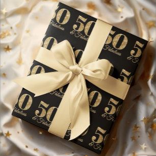 Glittery Gold 50 & Fabulous on Black Wrapping Paper