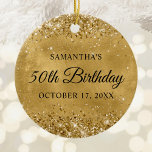 Glittery Gold 50th Birthday Ceramic Ornament<br><div class="desc">Create your own 50th birthday circle ornament for your mother. You can customize the block text or calligraphy wording or font style. The digital art background features a faux gold glitter and golden foil. On the backside, you can add a family photo if you'd like. Elegant milestone birthday ornament for...</div>