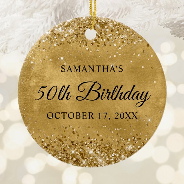 Glittery Gold 50th Birthday Ceramic Ornament (Glittery Gold Foil Birthday Photo Ceramic Ornament)