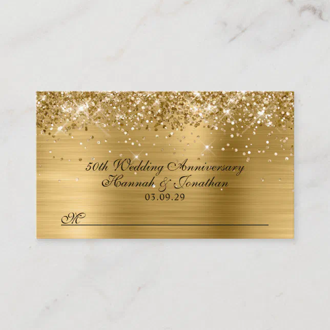 Glittery Gold 50th Wedding Anniversary Place Card | Zazzle