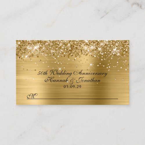 Glittery Gold 50th Wedding Anniversary Place Card