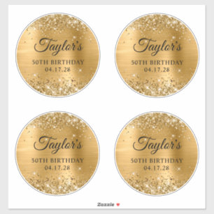 Glittery Gold 6" Circles 50th Birthday Sticker