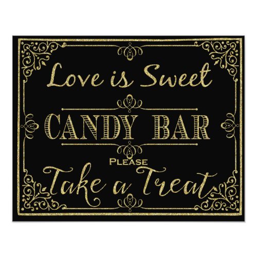 glittery gold and black candy bar wedding sign