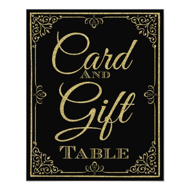 glittery gold and black card and gift wedding sign (Front)