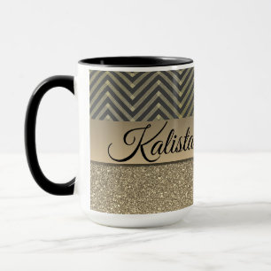 Glittery Gold and Black  Chevron Mug