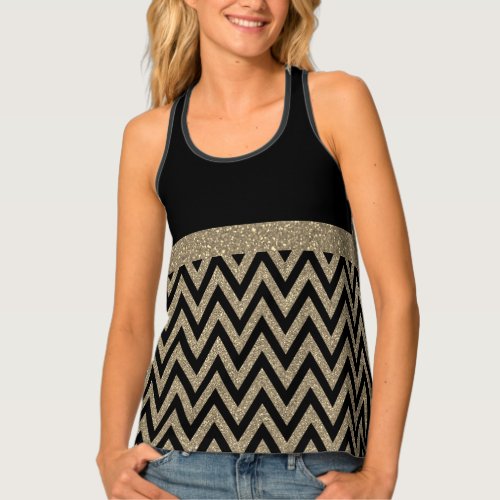 Glittery gold and Black Chevron Tank Top