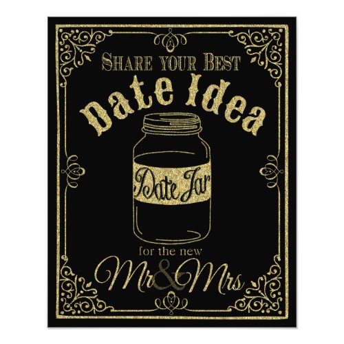 glittery gold and black date jar wedding sign