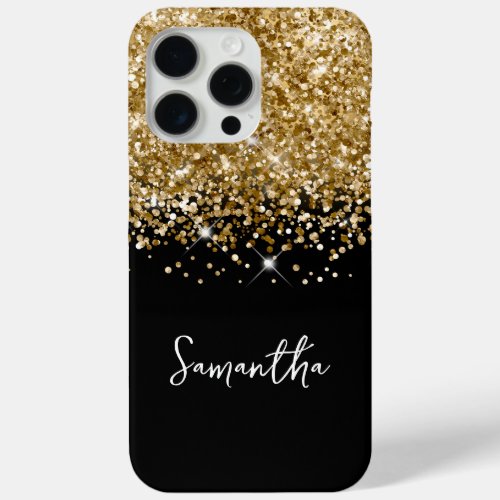 Glittery Gold and Black Glam Name iPhone 15 Pro Max Case