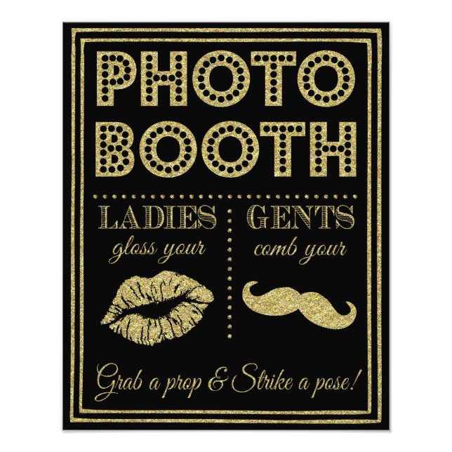 glittery gold and black photo booth wedding sign (Front)