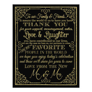 glittery gold and black thank you wedding sign
