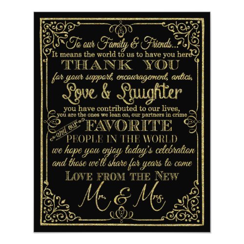 glittery gold and black thank you wedding sign