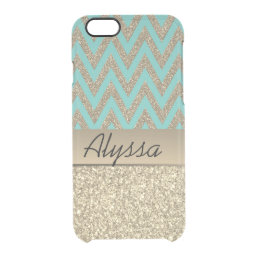 Glittery Gold and Blue Chevron Personalized Clear iPhone 6/6S Case