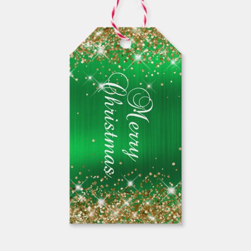 Glittery Gold and Green Foil Merry Christmas Gift Tags