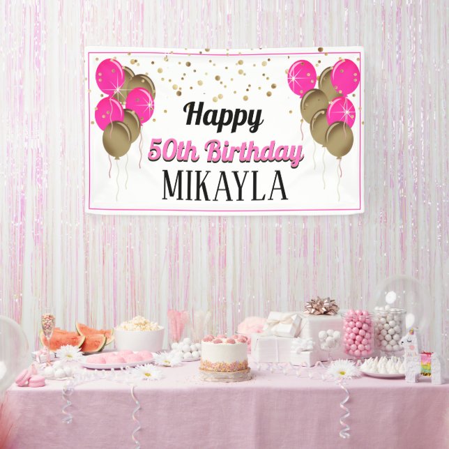Glittery Gold and Pink Happy Birthday Banner (Party)