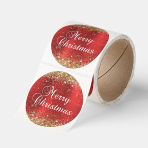 Glittery Gold and Red Foil Merry Christmas Classic Round Sticker