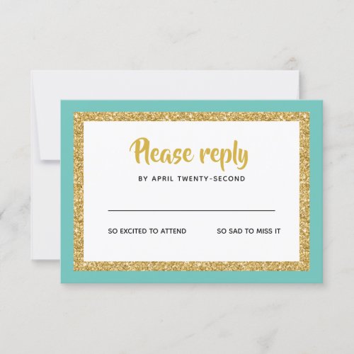 Glittery Gold and Teal Bat Mitzvah Reply RSVP Card