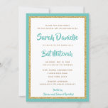 Glittery Gold and Teal Framed Bat Mitzvah Invitation<br><div class="desc">This trendy Bat Mitzvah invitation features sparkling faux glitter layered against a solid color background. Use the template form to add your own information. The advanced editing menus can be used to change the font style,  color and layout.</div>