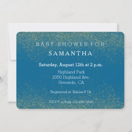 Glittery Gold and Turquoise Blue baby shower Invitation