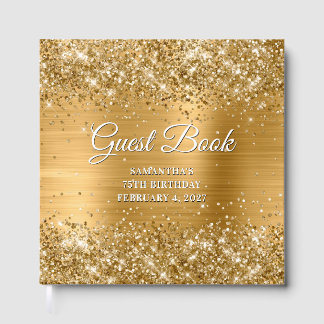 Glittery Gold and White 75th Birthday Guest Book