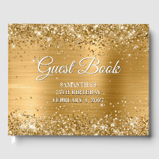 Glittery Gold and White 75th Birthday Guest Book