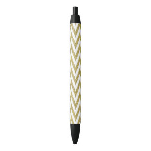 Glittery Gold and White Chevron Stripes Pen