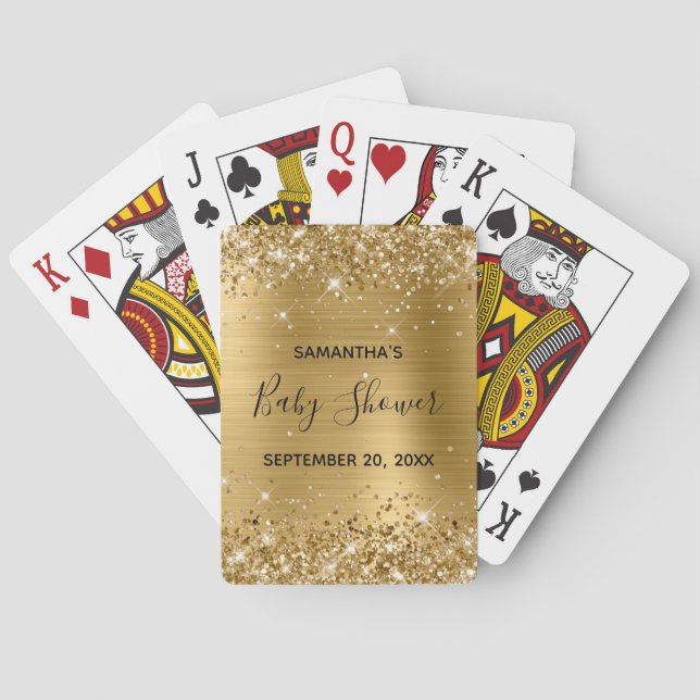 Glittery Gold Baby Shower Favor Poker Cards (Back)