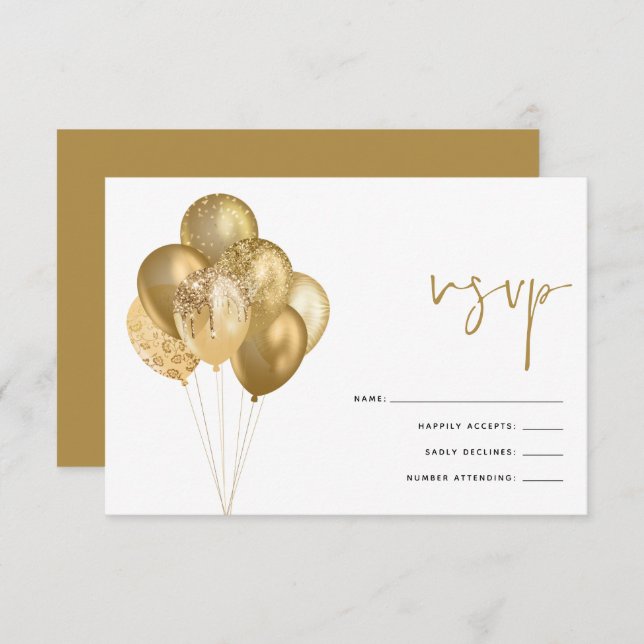 Glittery Gold Balloons 60th Birthday Party RSVP Card (Front/Back)