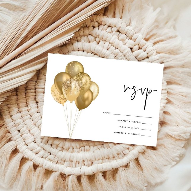 Glittery Gold Balloons Birthday Party RSVP (Creator Uploaded)