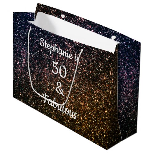 Glittery Gold Black 50 And Fabulous Birthday Party Large Gift Bag