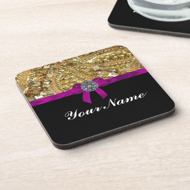 Glittery gold & black drink coaster (Left Side)