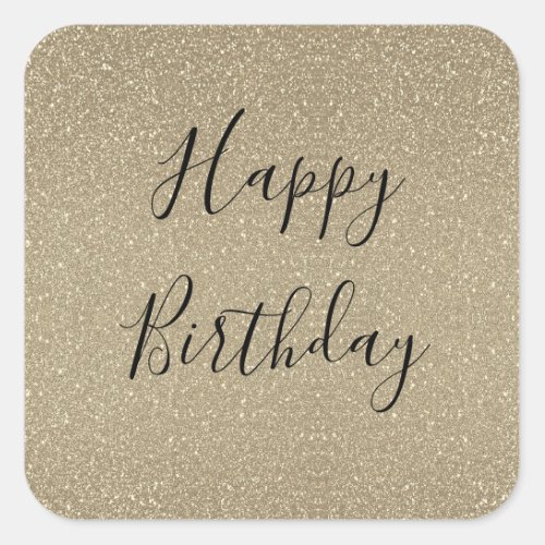 Glittery Gold Black Golden Happy Birthday Classic Square Sticker