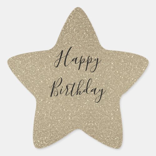 Glittery Gold Black Golden Happy Birthday Classic Star Sticker