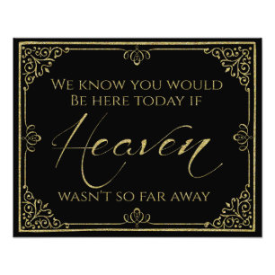 glittery gold black heaven memorial wedding sign