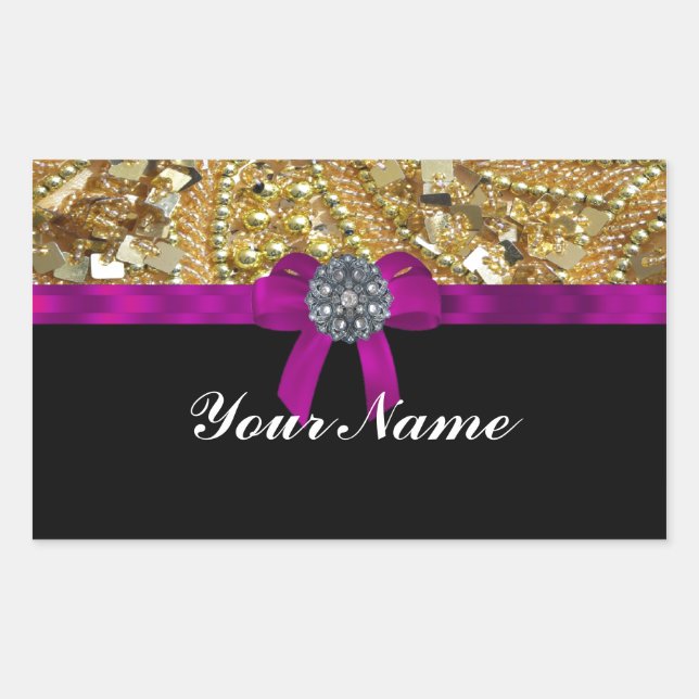 Glittery gold & black rectangular sticker (Front)