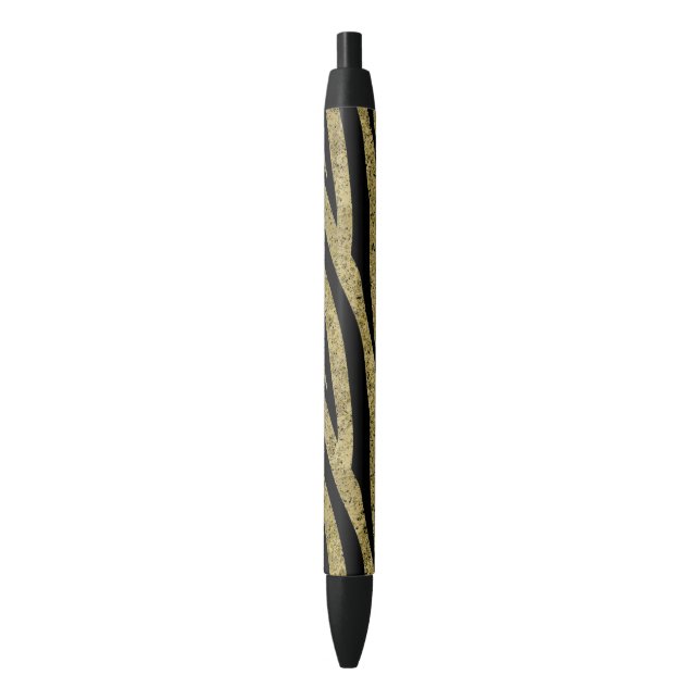Glittery Gold Black Zebra Stripes Pen (Front Vertical)
