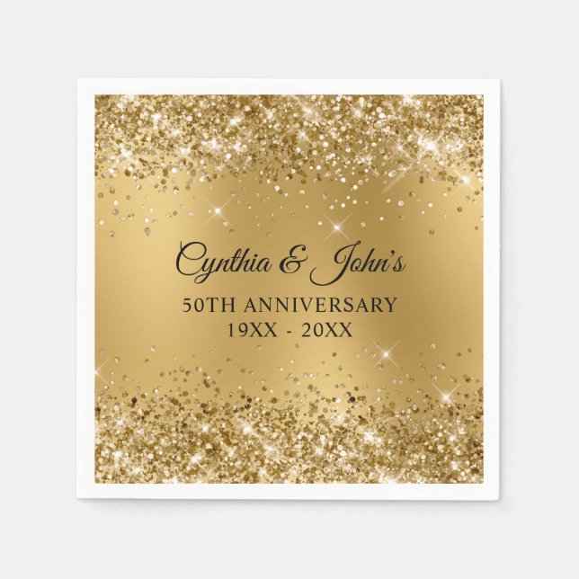 Glittery Gold Blur 50th Anniversary Napkins (Front)