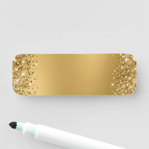 Glittery Gold Blur Blank Name Tag