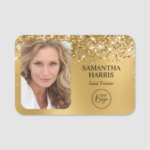 Glittery Gold Blur Logo and Photo Name Tag