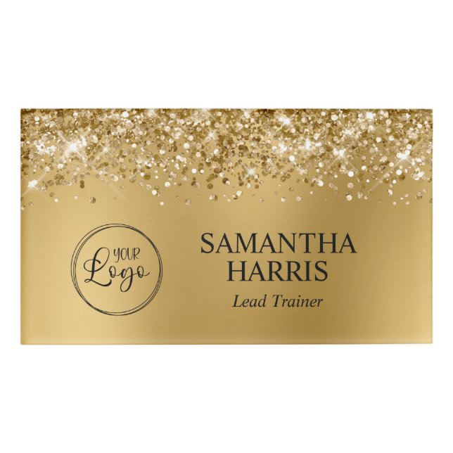 Glittery Gold Blur Logo Name Tag (Front)