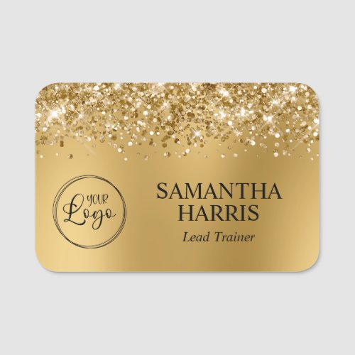 Glittery Gold Blur Logo Name Tag