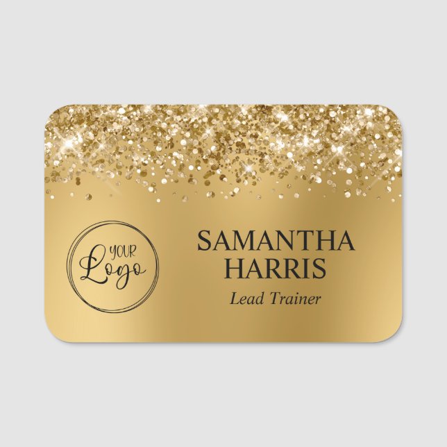 Glittery Gold Blur Logo Name Tag (Front)