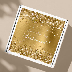 Glittery Gold Bridesmaid Proposal Gift Box Sticker