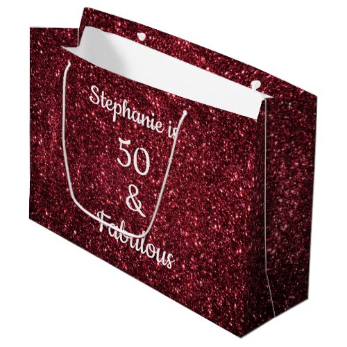 Glittery Gold Burgundy Red Fabulous 50 Birthday Large Gift Bag