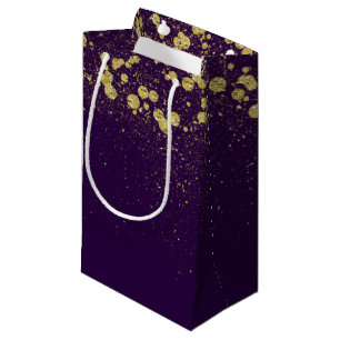Glittery Gold Confetti on Purple Small Gift Bag