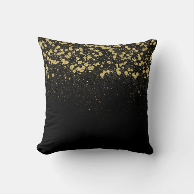Glittery Gold Confetti Throw Pillow (Front)