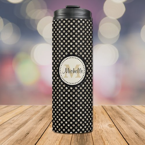 Glittery Gold Dots on Black Monogram Thermal Tumbler