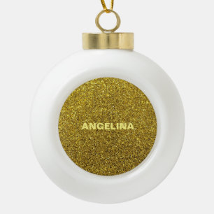 Glittery gold elegant ceramic ball christmas ornament