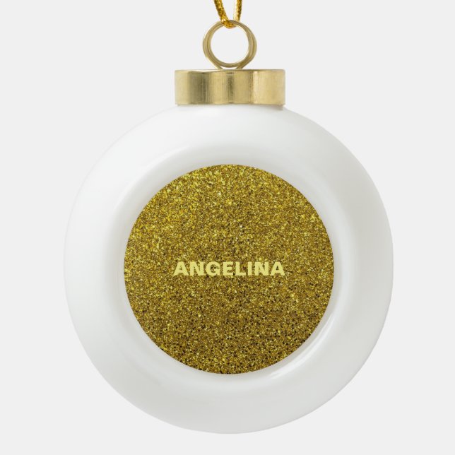 Glittery gold elegant ceramic ball christmas ornament (Front)