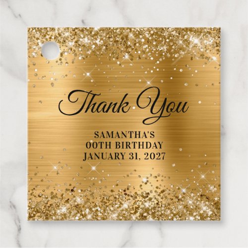 Glittery Gold Fancy Monogram Birthday Thank You Favor Tags